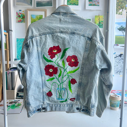 hand-painted denim jacket - poppy jar