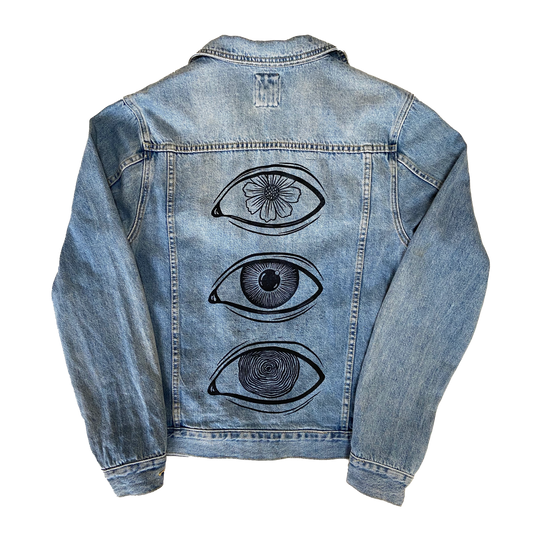 three eyes - hand-printed denim jacket